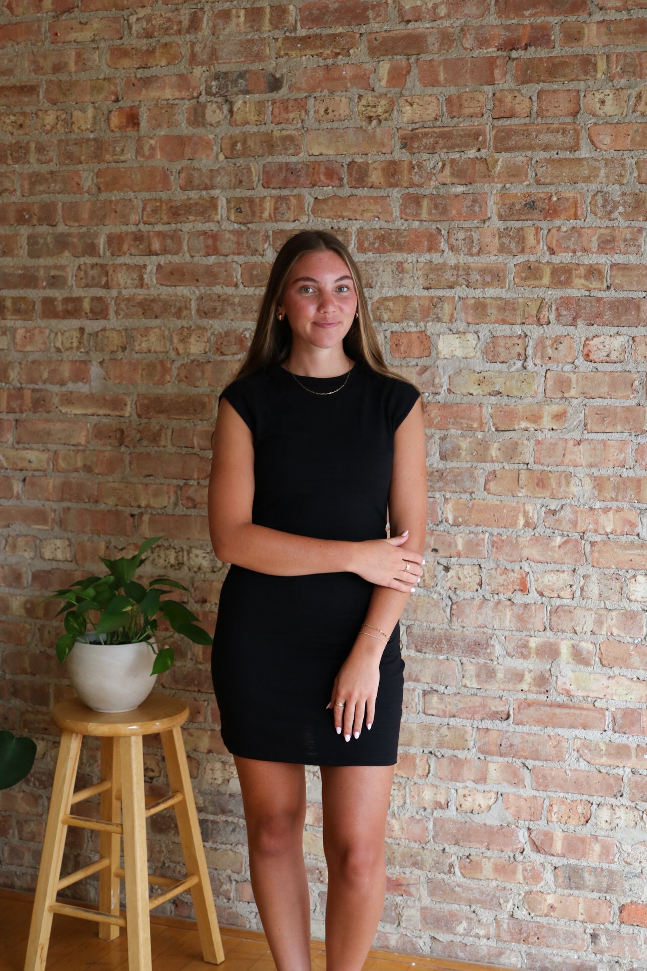 Camino Textured Mini Dress: Black