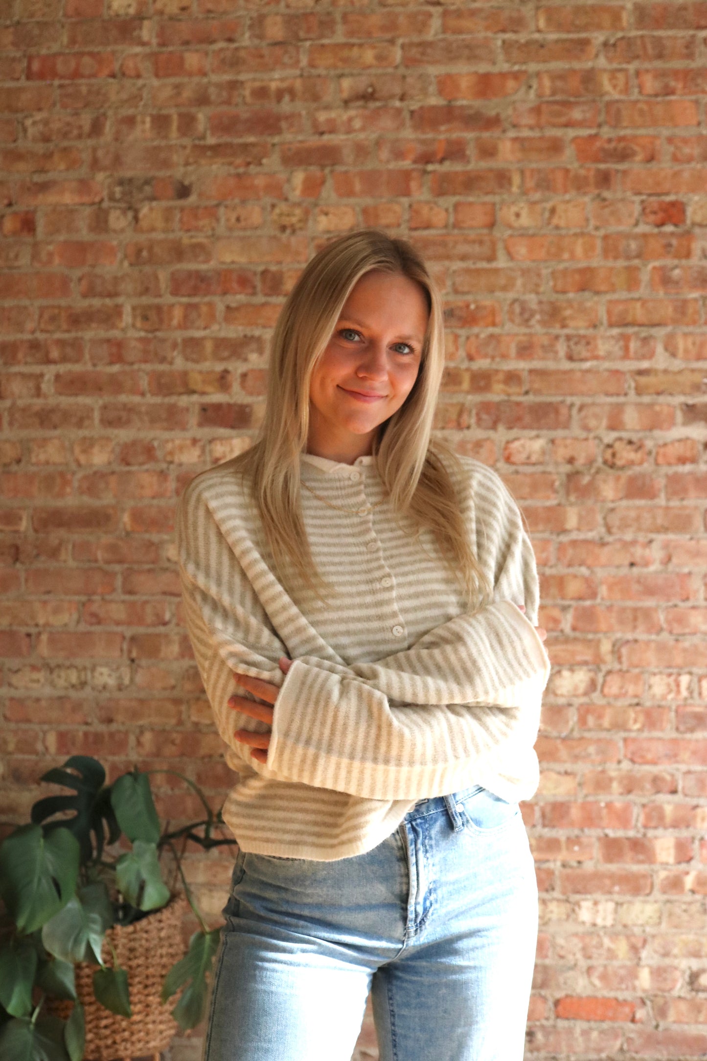 Piper Cardigan: Beige Stripe