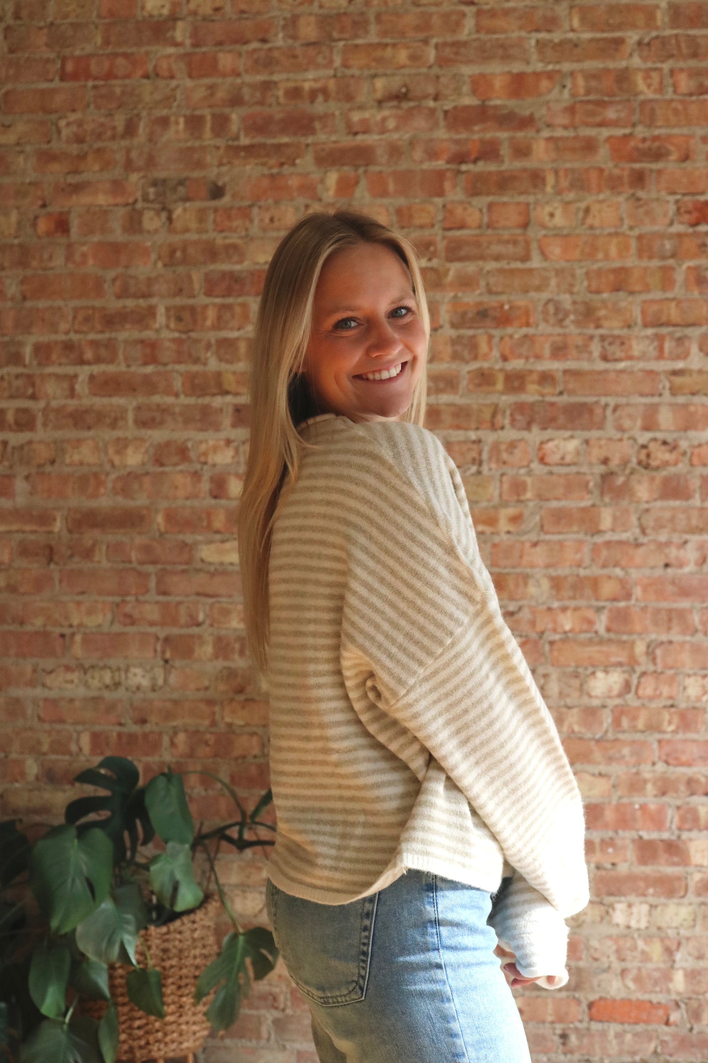 Piper Cardigan: Beige Stripe