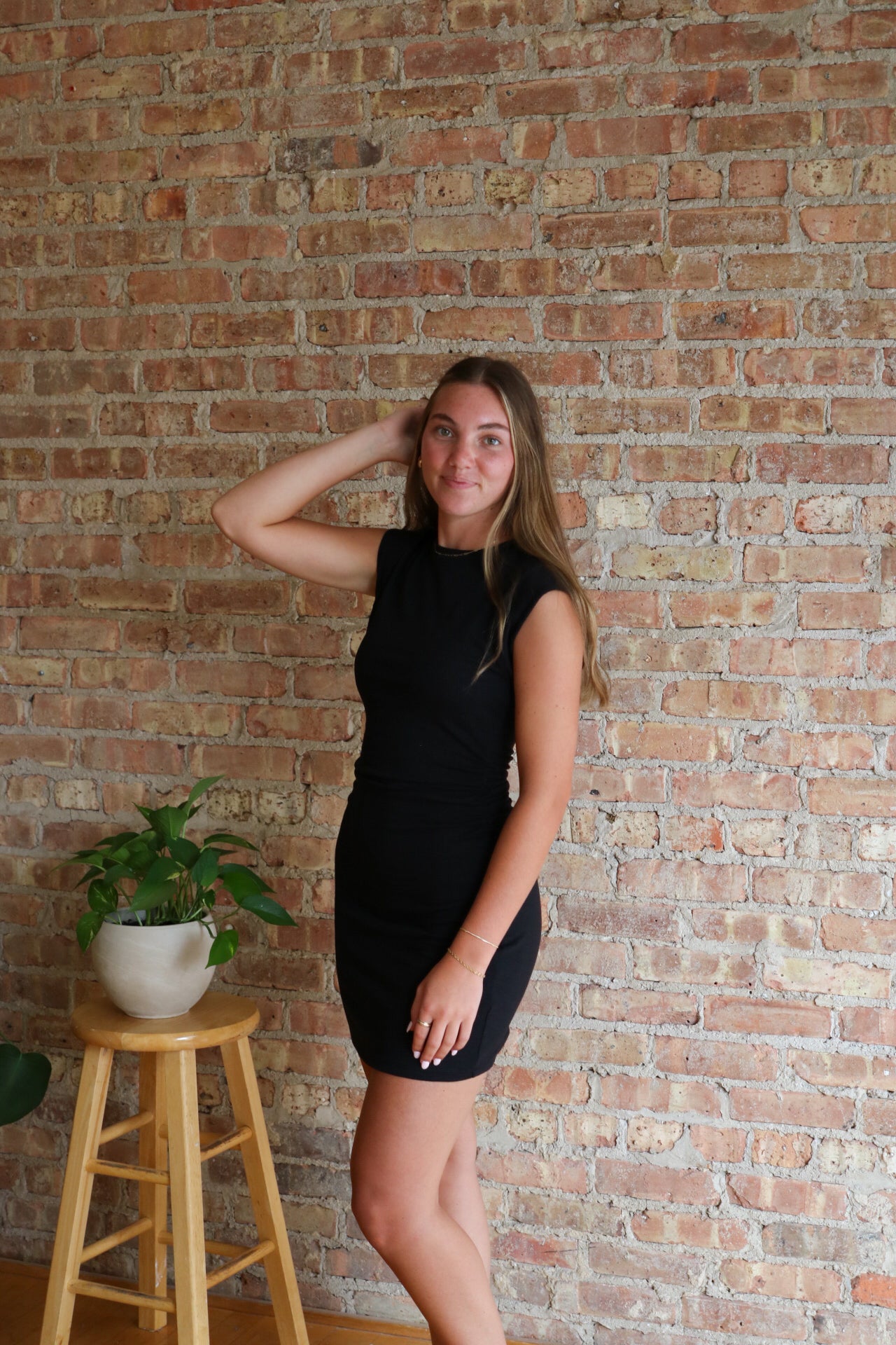 Camino Textured Mini Dress: Black