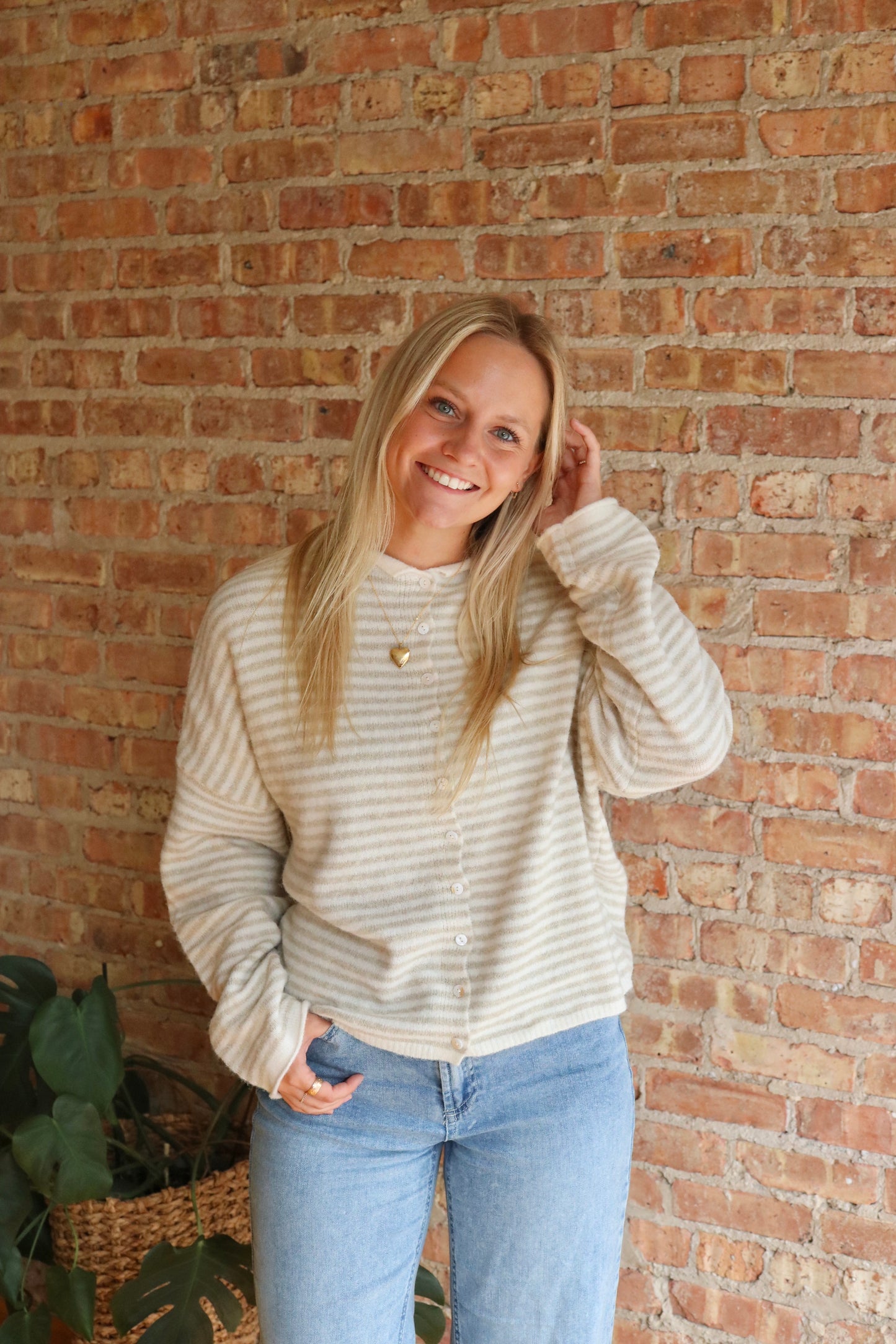 Piper Cardigan: Beige Stripe