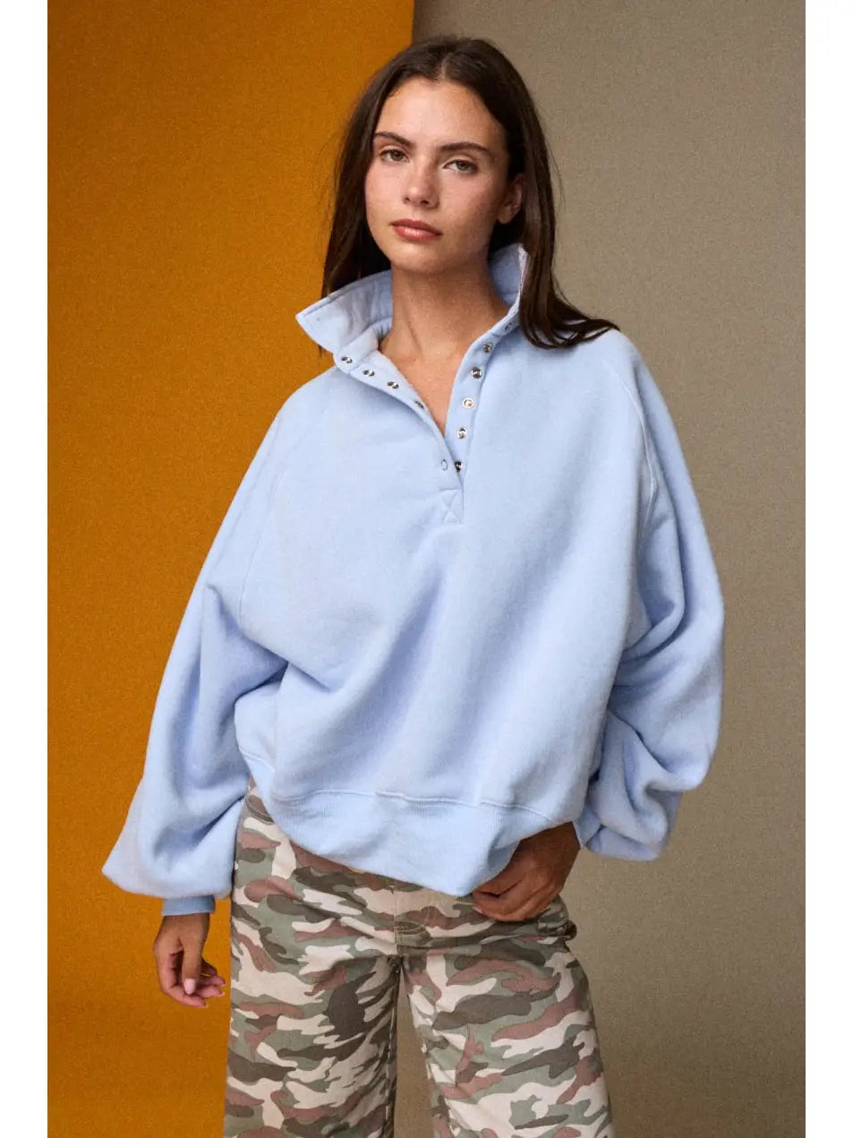 Button Snap Sweatshirt: Sky Blue
