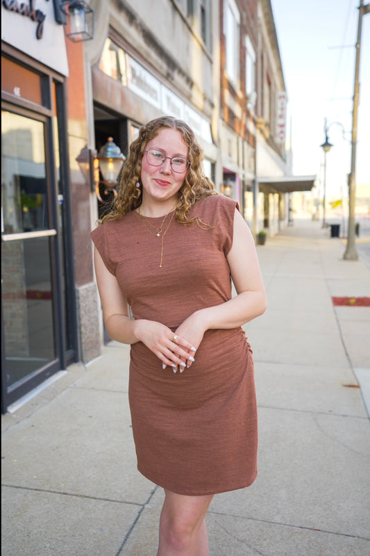 Camino Textured Mini Dress: Camel