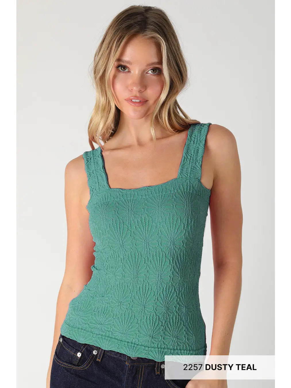 Lace Textured Tank: Dusty Teal