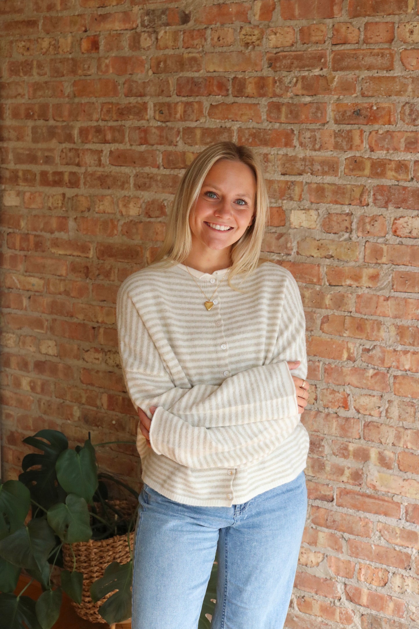Piper Cardigan: Beige Stripe