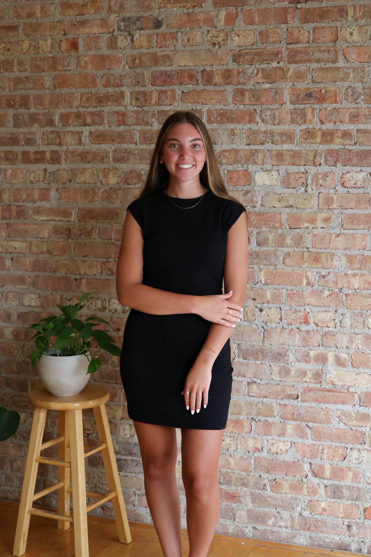 Camino Textured Mini Dress: Black