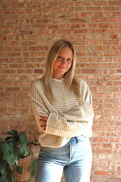 Piper Cardigan: Beige Stripe