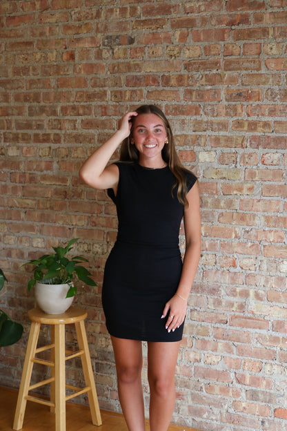 Camino Textured Mini Dress: Black