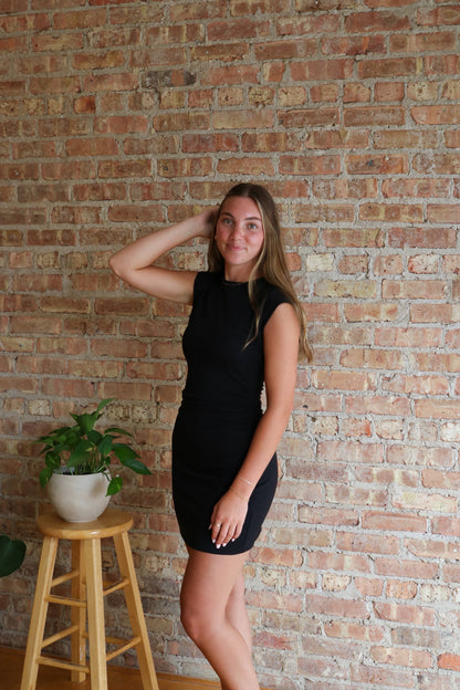 Camino Textured Mini Dress: Black