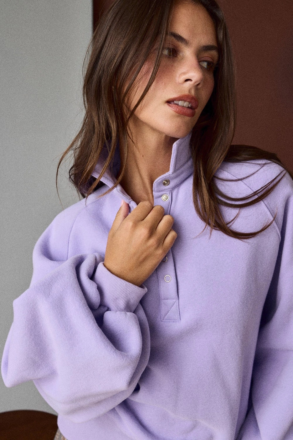 Button Snap Sweatshirt: Lavender