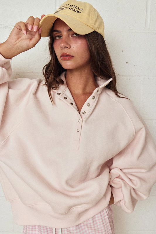Button Snap Sweatshirt: Light Pink