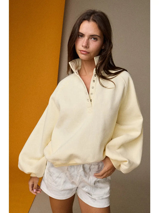 Button Snap Sweatshirt: Light Yellow