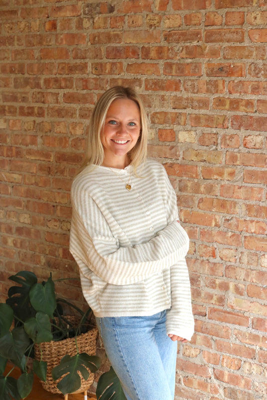 Piper Cardigan: Beige Stripe