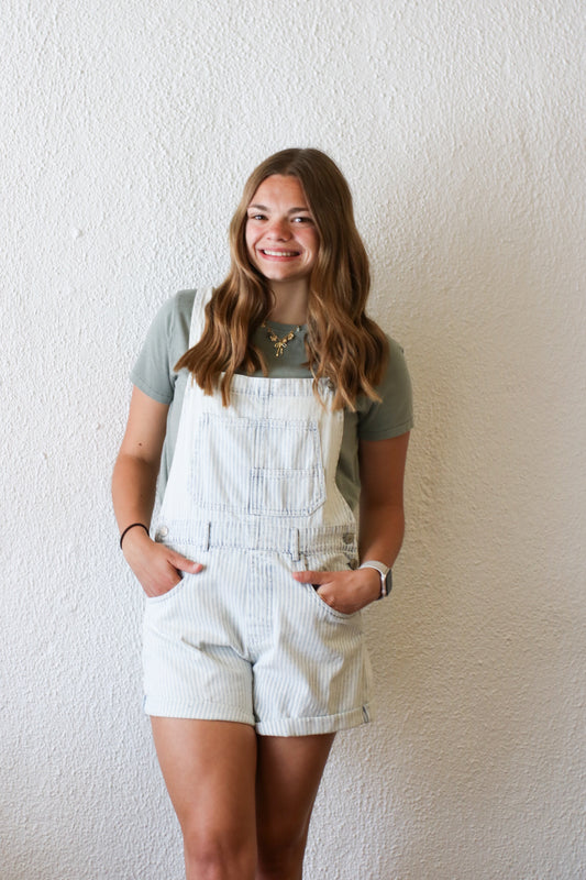 Pinstripe Denim Shortalls