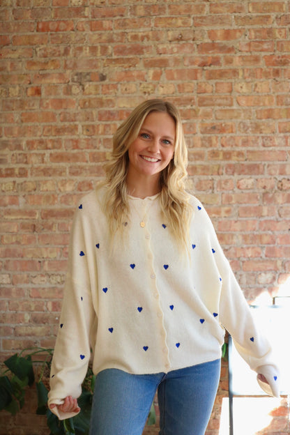 Piper Cardigan: Blue Hearts