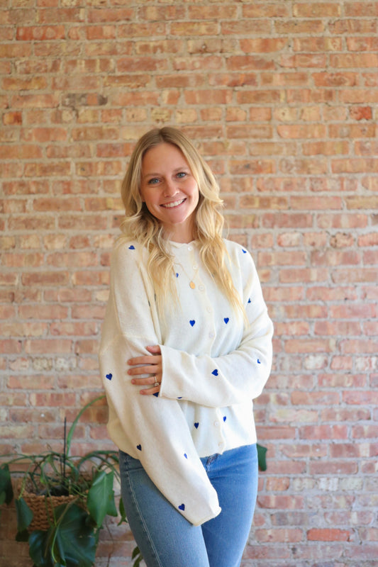 Piper Cardigan: Blue Hearts