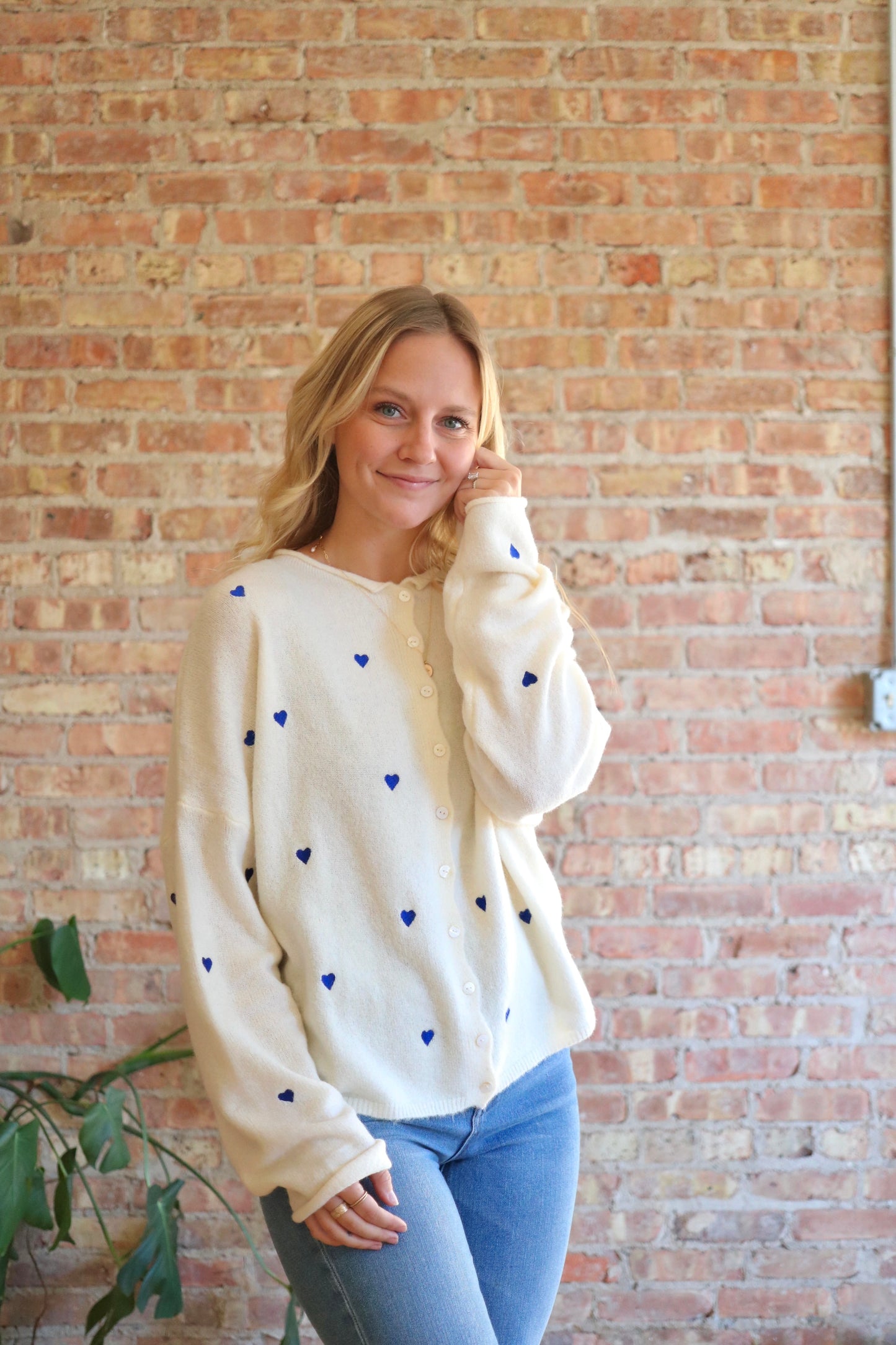 Piper Cardigan: Blue Hearts