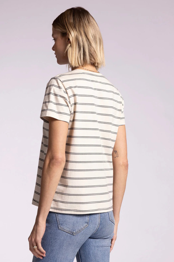 Asher Tee: Ivory Grey Stripe