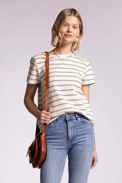 Asher Tee: Ivory Grey Stripe