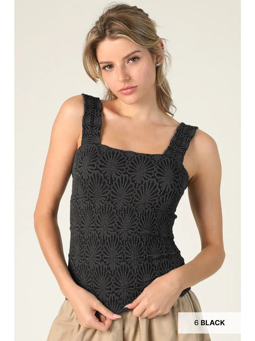 Lace Textured Tank: Black