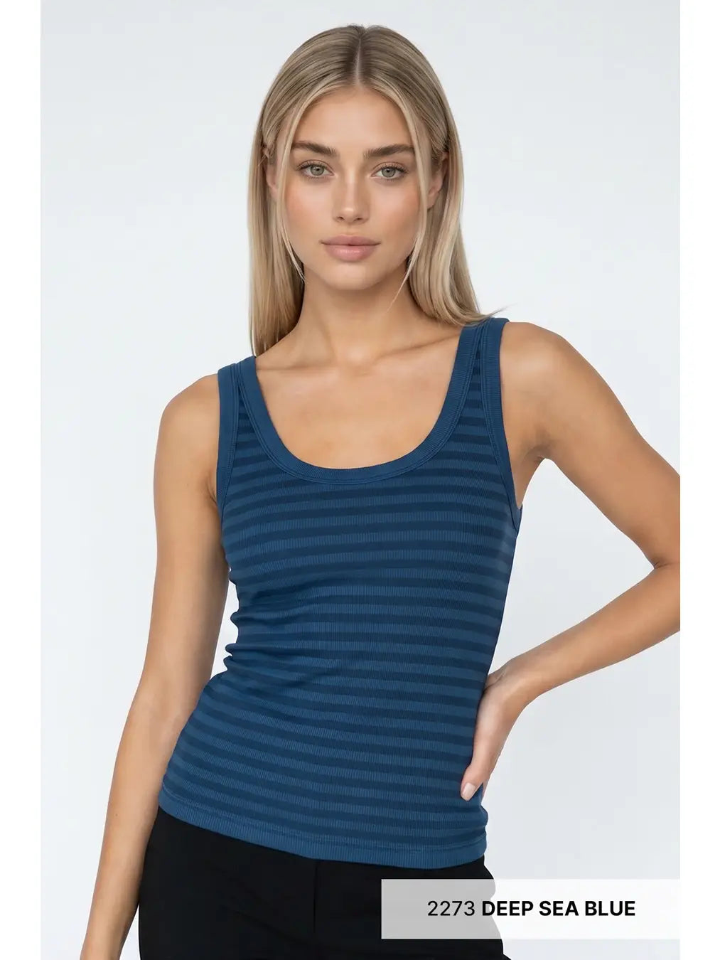 Reversible Stripe Tank: Deep Sea Blue