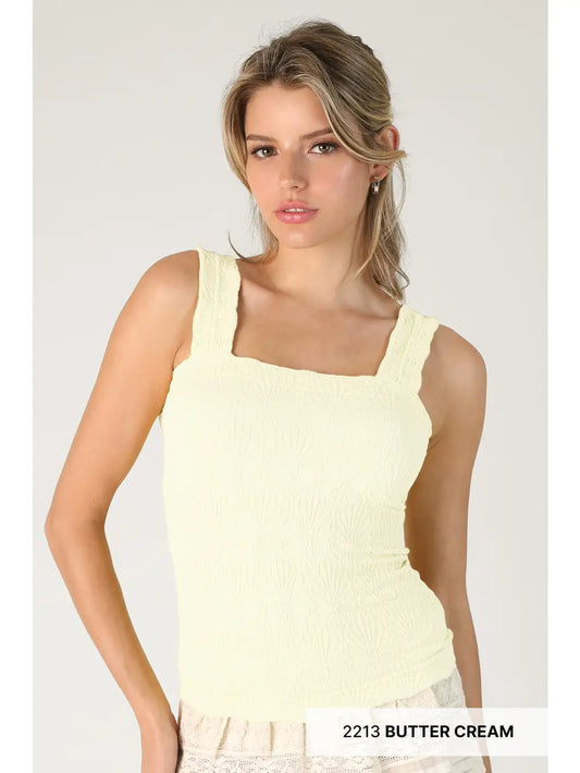 Lace Textured Tank: Buttercream