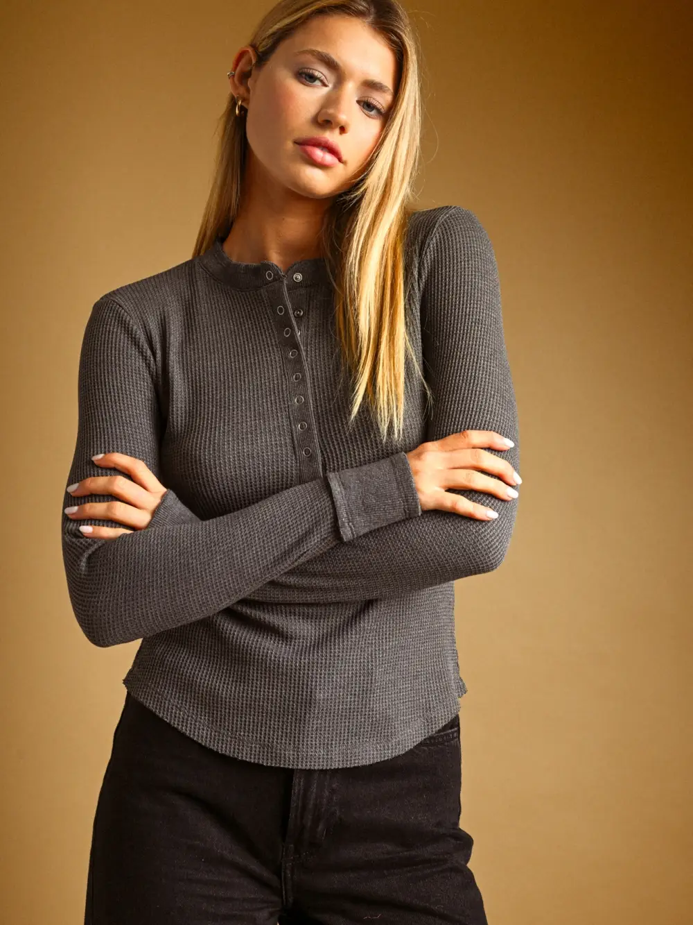 Revival Henley Top: Charcoal