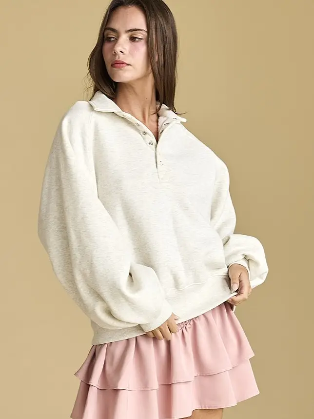 Button Snap Sweatshirt: Heather