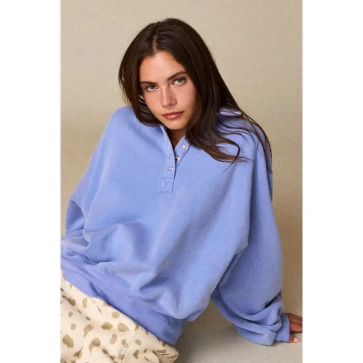Button Snap Sweatshirt: Blue