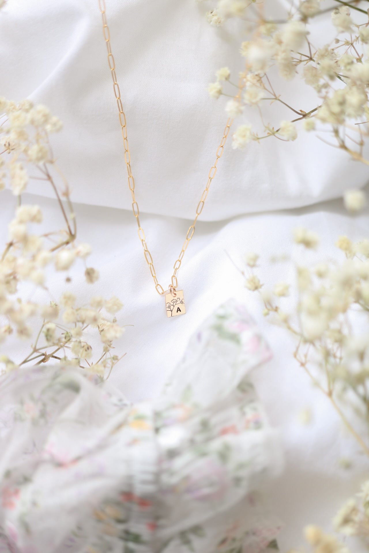 Baby's Breath Initial Necklace
