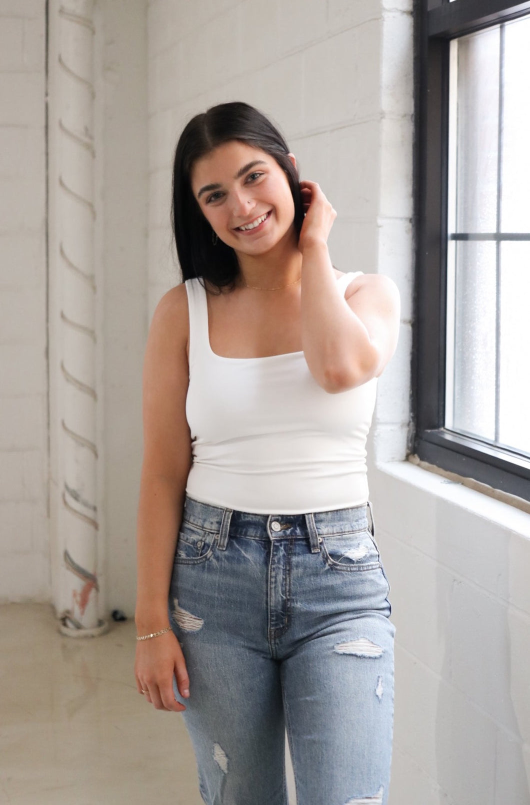 Square Neck Bodysuit: Ivory